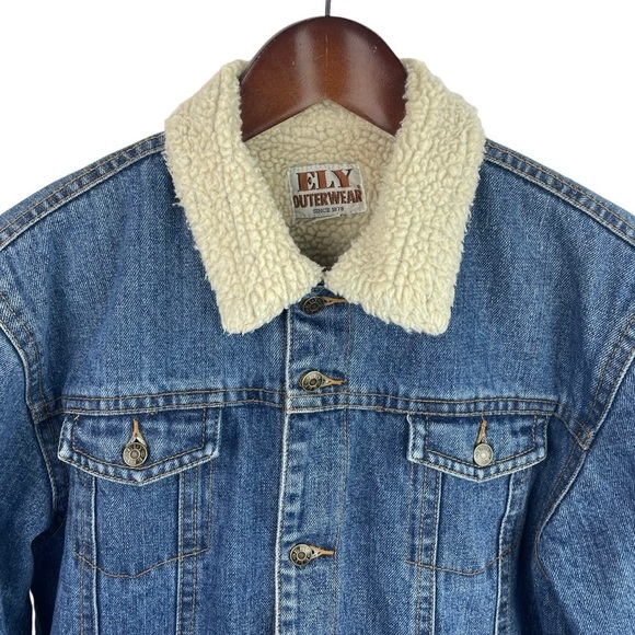 Ely Outerwear | Blue Denim Sherpa Lined Button 3/4 Sleeve Coat - Picture 2 of 8